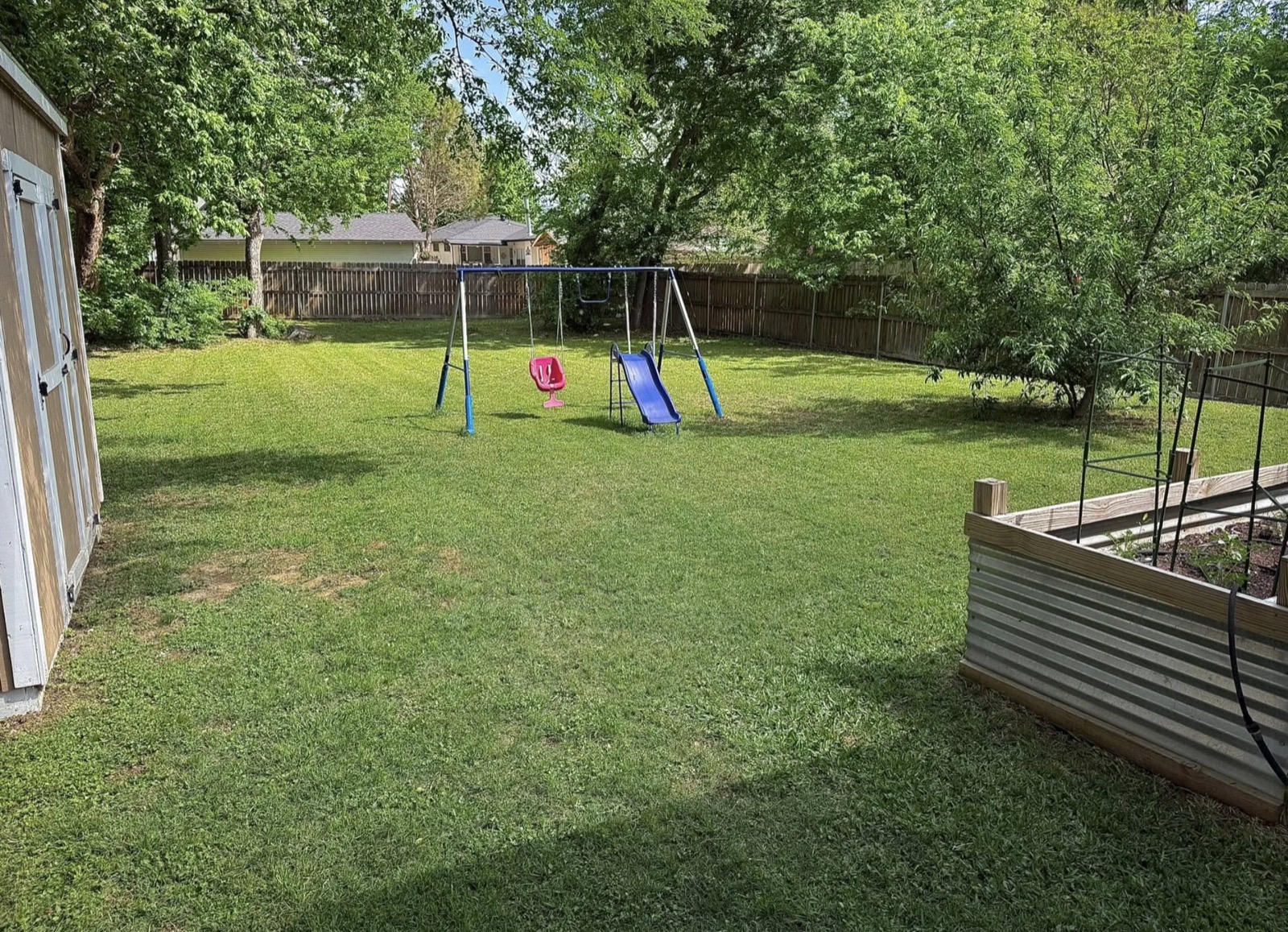 Freshly maintained backyard lawn